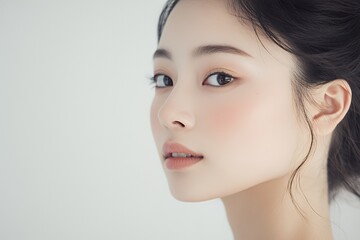 Fototapeta premium Young Woman with Smooth Skin and Dark Hair