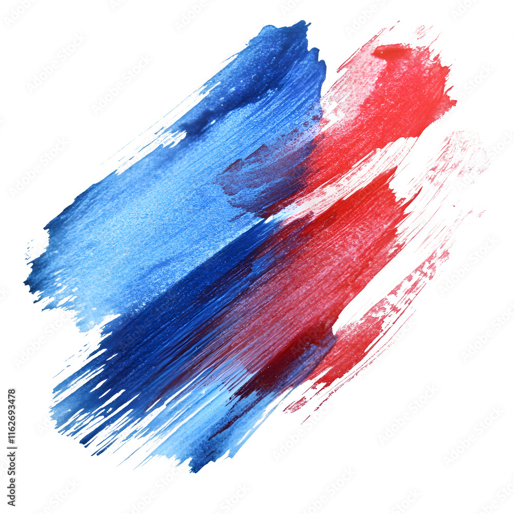 Poster Paint smears in red and blue intersecting, forming dynamic abstract pattern against transparent backdrop