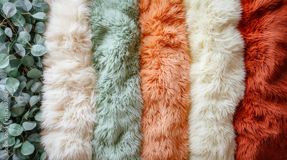 Poster textured fabric display features soft and colorful textures in a warm, inviting arrangement for home