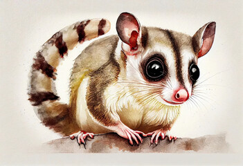 Sugar Glider on white background., watercolor style,  