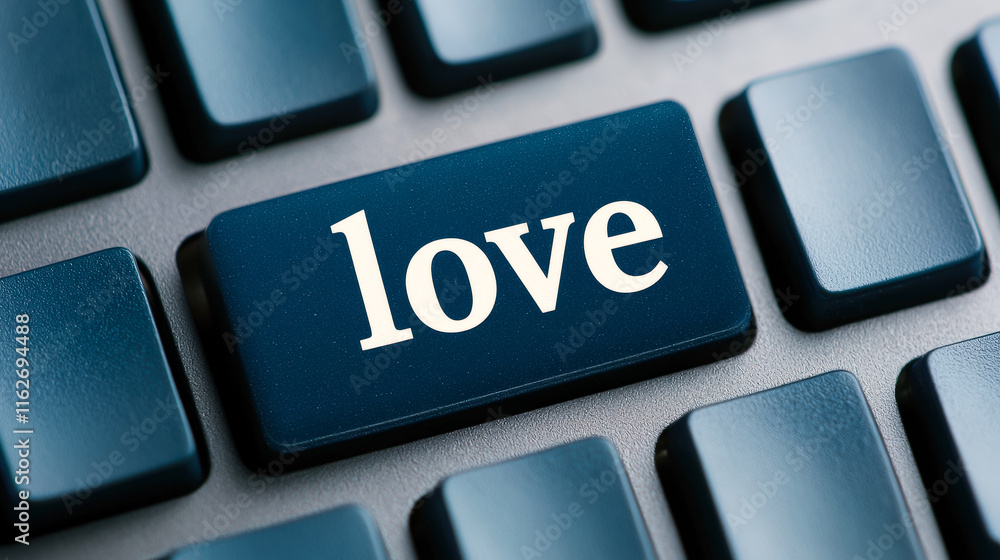 Poster key featuring the word love on a keyboard surface expressing affection and connection in a digital a