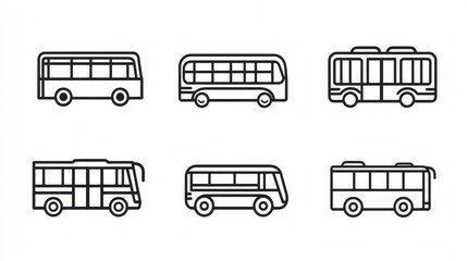 City, travel and school bus line icons. Passenger transportation, urban transport outline vector symbols or thin line pictograms with contemporary school, doubledecker and articulated buses