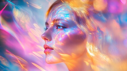 Fototapeta premium A woman's face partially illuminated by vibrant blur