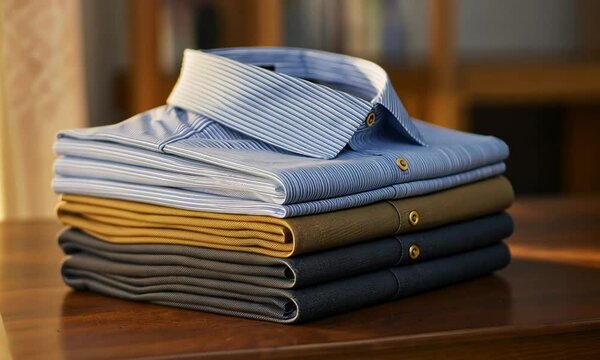 Stack of formal cuff button shirts on a table