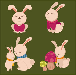 Vector : Cute Rabbit Cartoon Art & Illustration for Sticker Decorative Element 