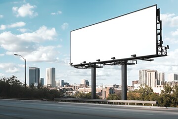 Blank Billboard Overlooking City Skyline