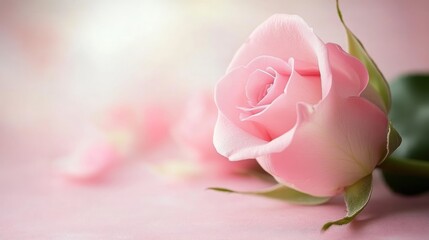 A delicate pink rose on a soft background, symbolizing beauty and romance.