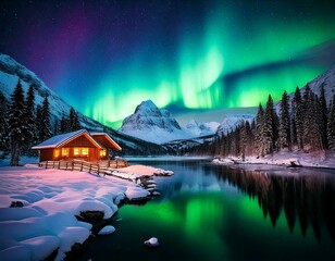 Fototapeta premium Magical Winter Landscapes: Northern Lights, Snowy Forests, and Arctic Wilderness
