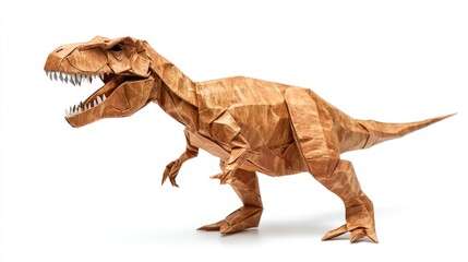 Fototapeta premium A detailed origami representation of a T-Rex dinosaur made from textured paper.