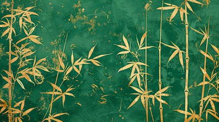 Golden Bamboo on Green Background
