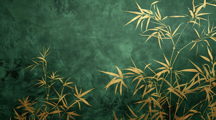 Golden Bamboo on Green Background