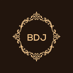 BDJ letter logo design with black background in illustrator, vector logo modern alphabet font overlap style. calligraphy designs for logo, Poster, Invitation, etc.	