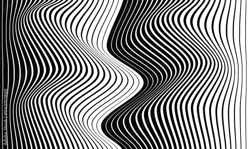 Poster abstract black big to small repeat line wave pattern.