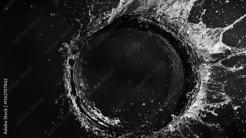 Aufkleber a dynamic splash of water forming a circular shape against a dark background.
