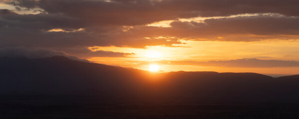 Fototapeta premium Panoramic sunset view with sunbeams of Lake Manyara in Tanzania East Africa