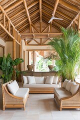 Tropical eco-style room with bamboo furniture and natural light