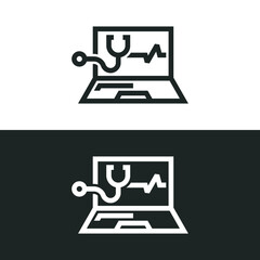 Stethoscope with laptop icon isolated on white background. Vector illustrations are made with vector-based software, not AI generated results.