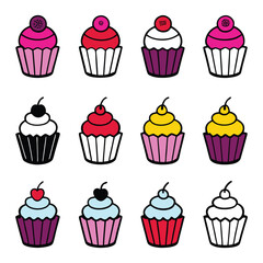 a set of cupcake vector illustration.