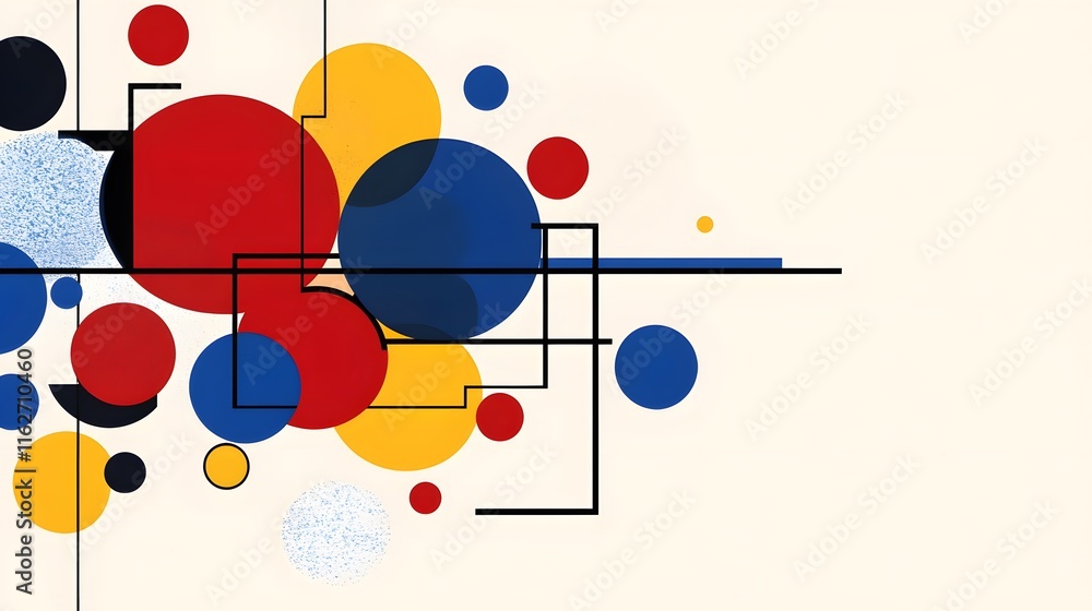 Poster abstract composition with overlapping circles and lines