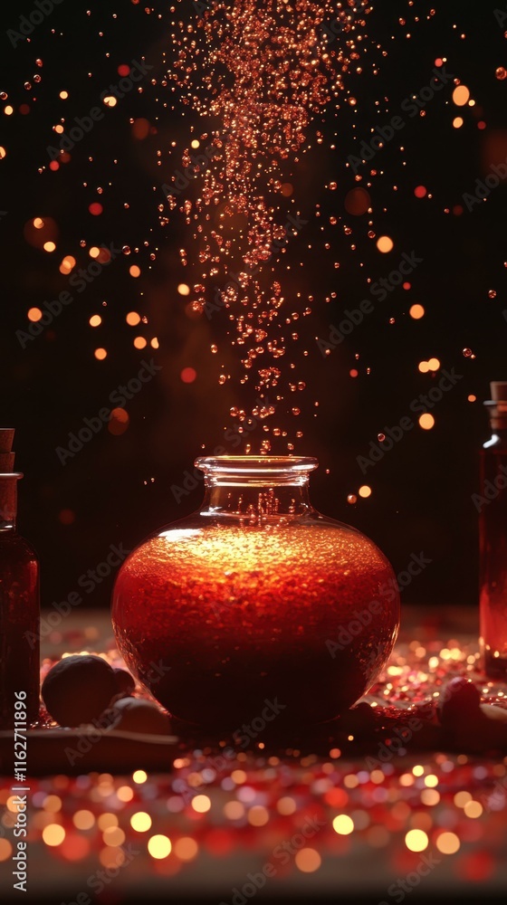 Poster magical potion ingredients a bubbling cauldron of liquid gold