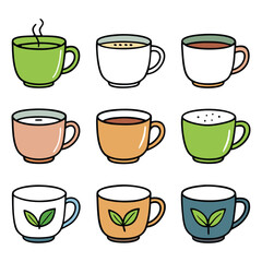 a set of herbal tea cups vector illustration.