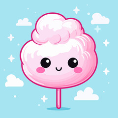 Adorable sweet cotton candy kawaii cartoon vector illustration for designs