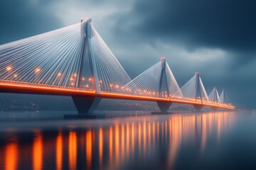 Fototapeta premium A futuristic 3D illustration of Istanbul Bosphorus Bridge with advanced lighting and modernized structures