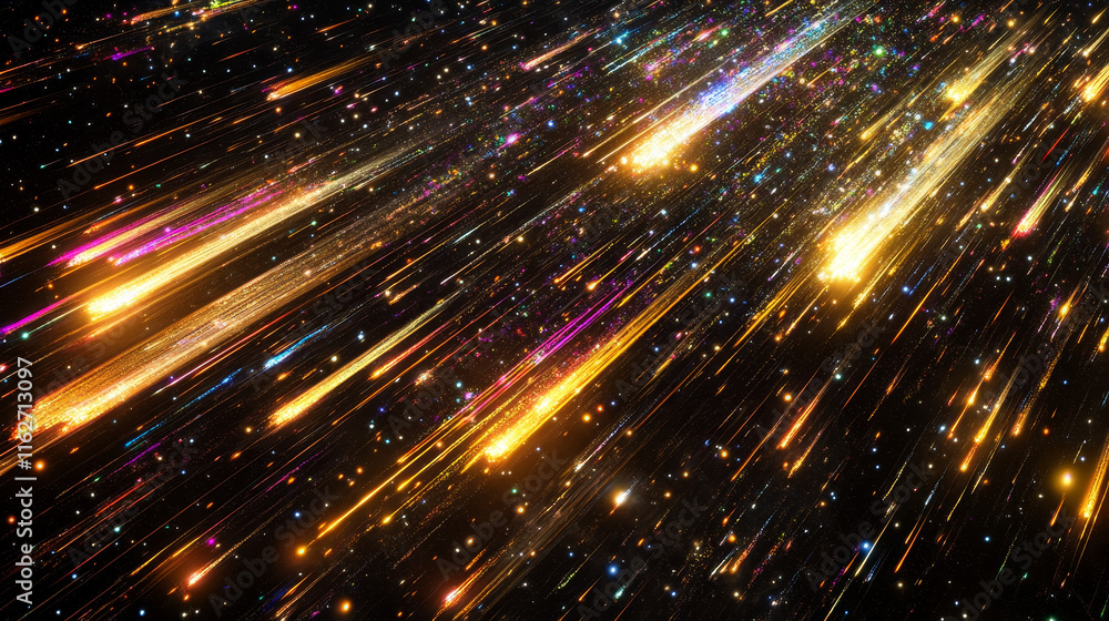 Poster galaxy asteroids, comets or meteorites with flaming tails. burning asteroids, stone and ice comets w