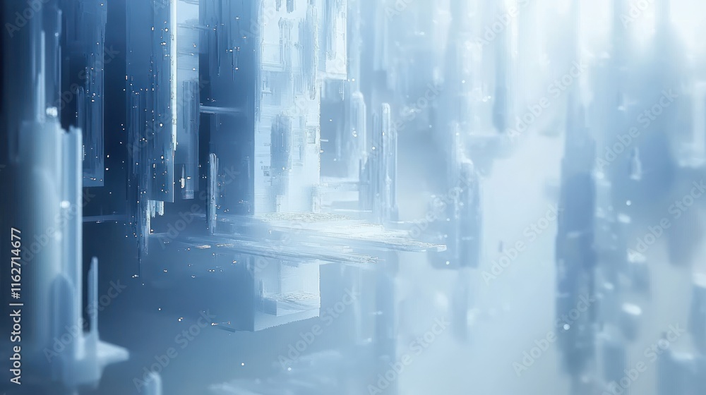 Aufkleber A futuristic cityscape with towering structures and ethereal lighting.