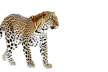 Obraz premium Leopard with Intense Gaze and Spotty Coat Isolated on Transparent Background