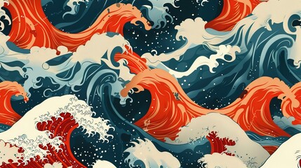 Obraz premium Japanese wave seamless pattern wallpaper