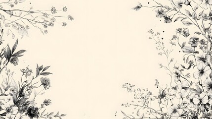 Obraz premium Elegant Monochrome Floral Frame Design Botanical Illustration