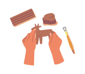 Hands modeling from plasticine vector illustration