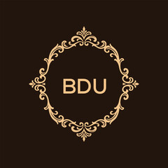 BDU letter logo design with black background in illustrator, vector logo modern alphabet font overlap style. calligraphy designs for logo, Poster, Invitation, etc.	