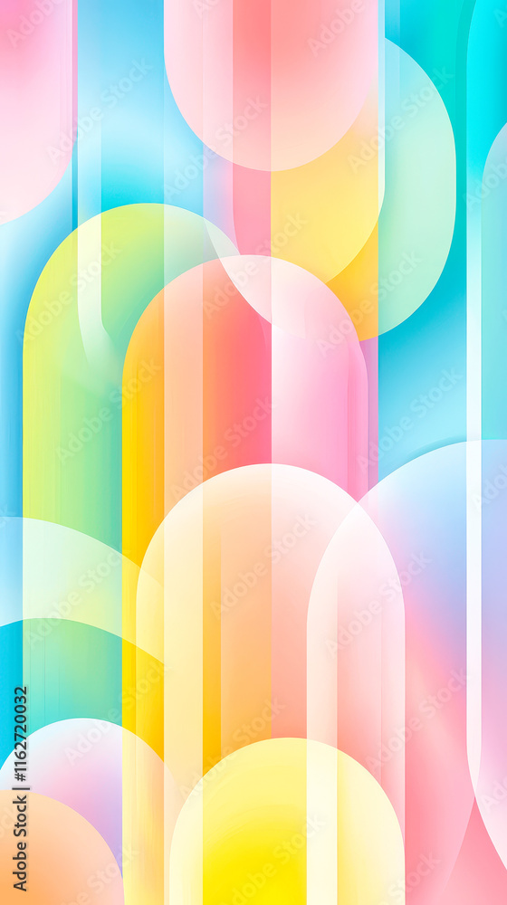Poster Soft pastel shapes blend in vibrant colors, creating an uplifting and modern design suitable for various creative projects