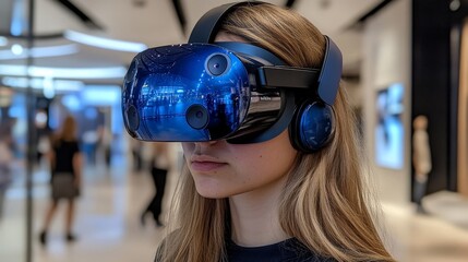 Woman exploring Christmas with VR and holograms