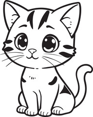 Cat vector illustration. Black and white outline cat coloring book or page for children