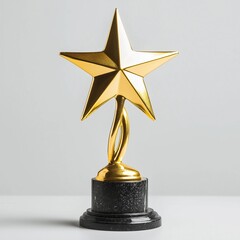
A golden star-shaped trophy with a black marble base, set against a white background.