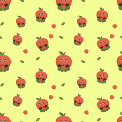pattern with cheerful apples on a beige background