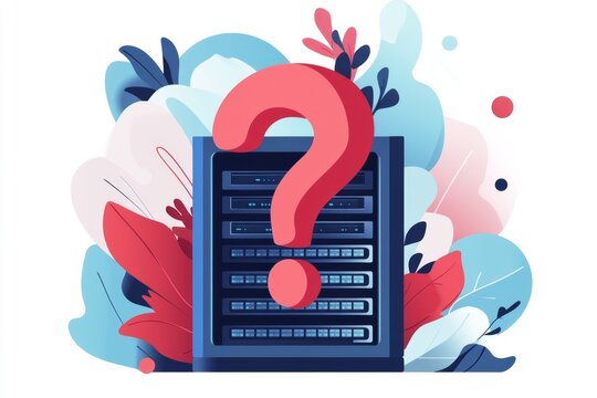 A sleek flat icon of a server rack with a question mark, symbolizing IT support for network issues