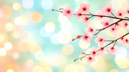 Fototapeta premium Delicate cherry blossoms in full bloom contrast with a dreamy background of pastel hues, capturing the essence of spring