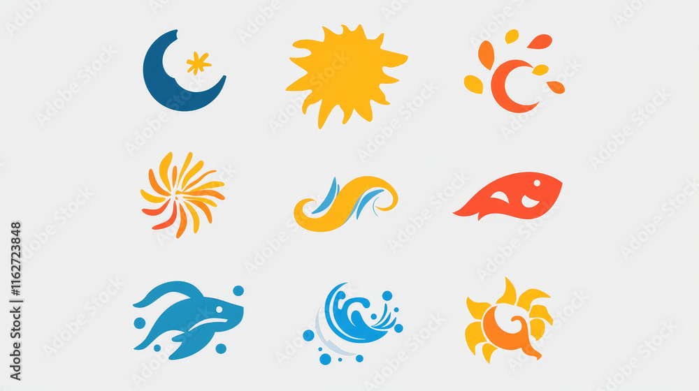 Poster set of abstract icons and symbols - also as emblem or signs template. jpeg version also available in