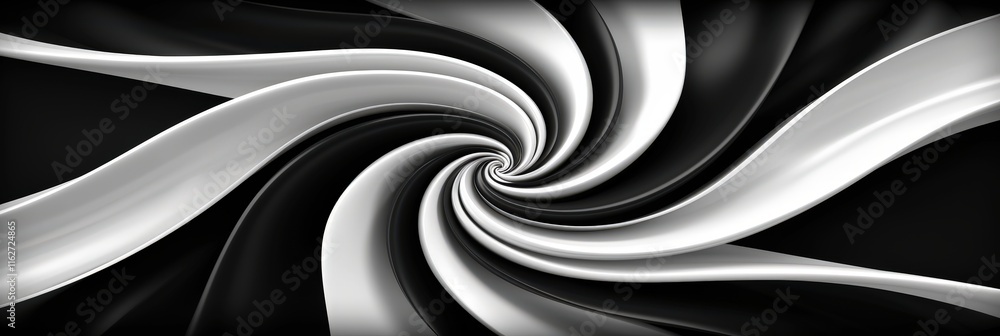 Aufkleber Swirling black and white stripes converge in a spiral pattern, creating a striking and dynamic abstract design that evokes depth and movement
