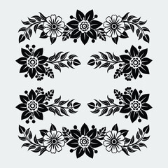 Decorative Floral Border Patterns with Black and White Accents