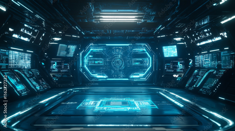 Poster hud futuristic header and footer interface vector elements of sci fi and tech game. future technolog