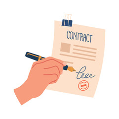 Hand signing contract document vector illustration