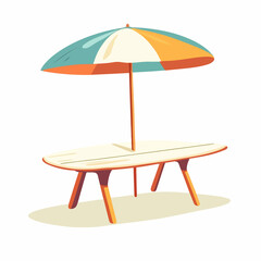 Beach table and umbrella vector illustration isolated on white background