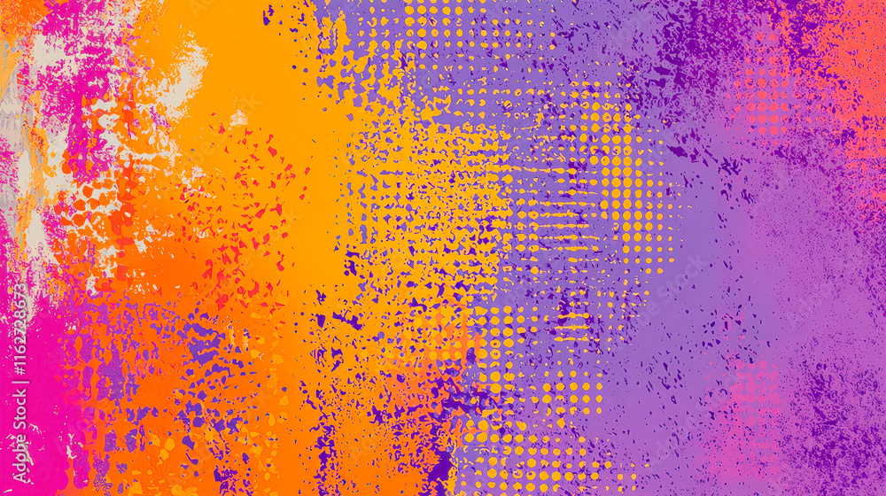 Poster mix of orange, purple, and pink colors creating a dynamic abstract texture with varied patterns and vivid energy