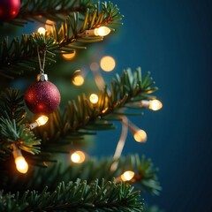 Softly glowing fairy lights adorn the Christmas tree branches, , whimsical atmosphere, sparkly lights