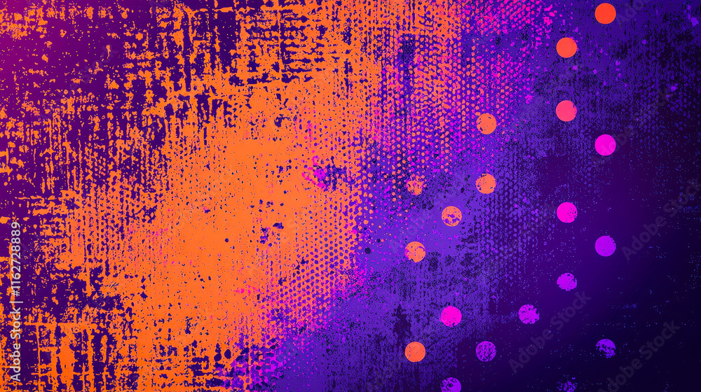 Aufkleber colorful abstract composition features rich orange and purple hues with textured patterns and circul